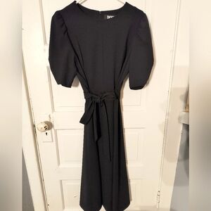 DKNY by Donna Karan Stretch Crew Neck  Ruched Sleeve Fit and Flare Midi Dress